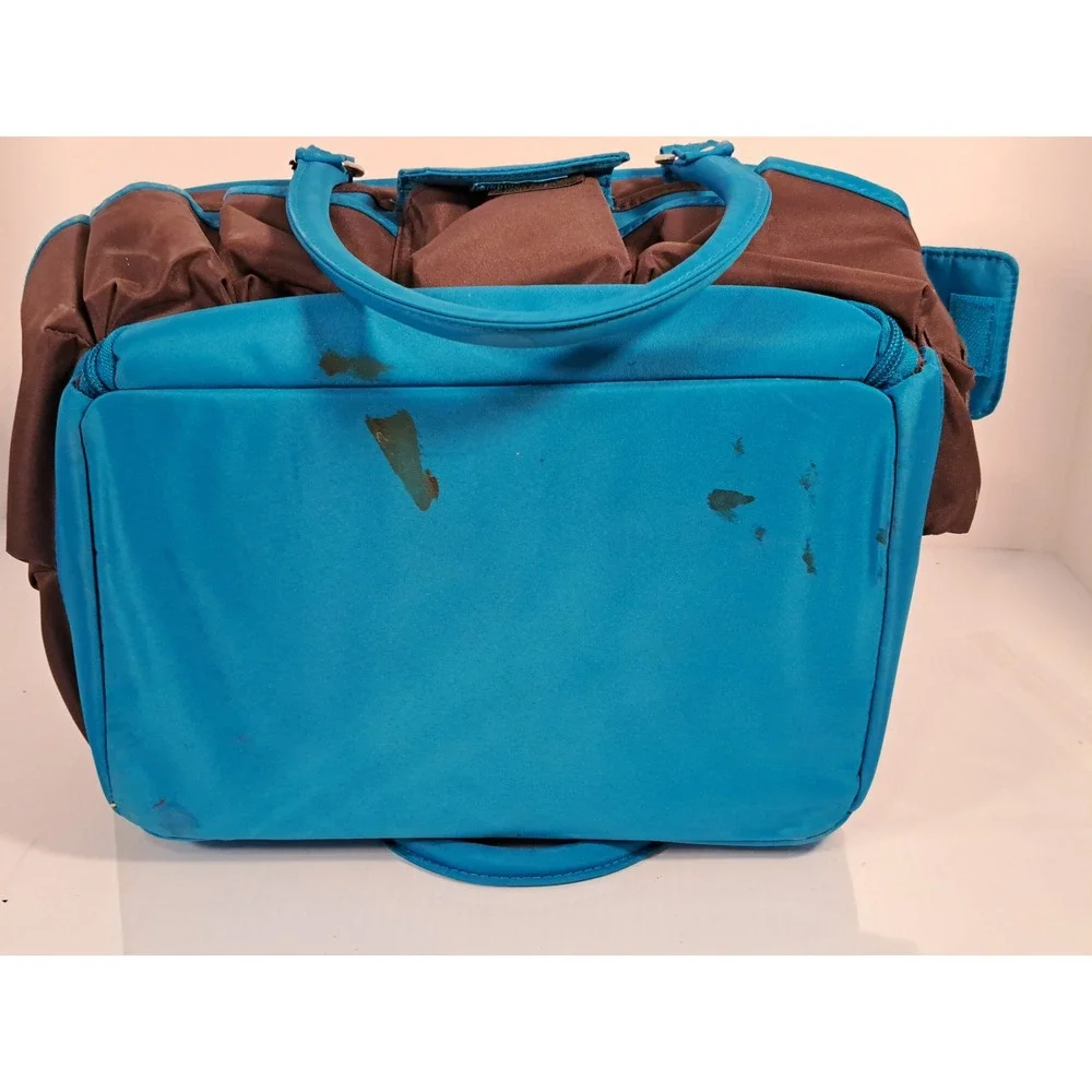 Brown and Teal Blue Multi Pocket Craft Caddy Organizer with Bottom Tray Storage